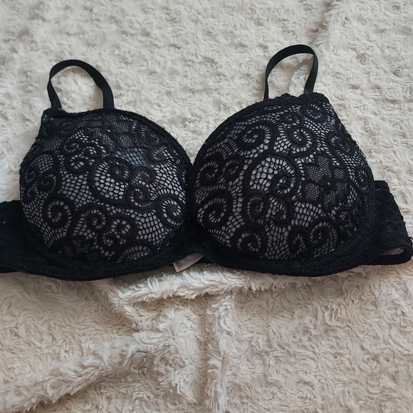 None Other - Black & Gray lacey push-up underwire bra - 34C